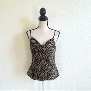OLM Brown Zebra Stripes Animal Print Sleeveless Tank Top Size Small Draped Chest